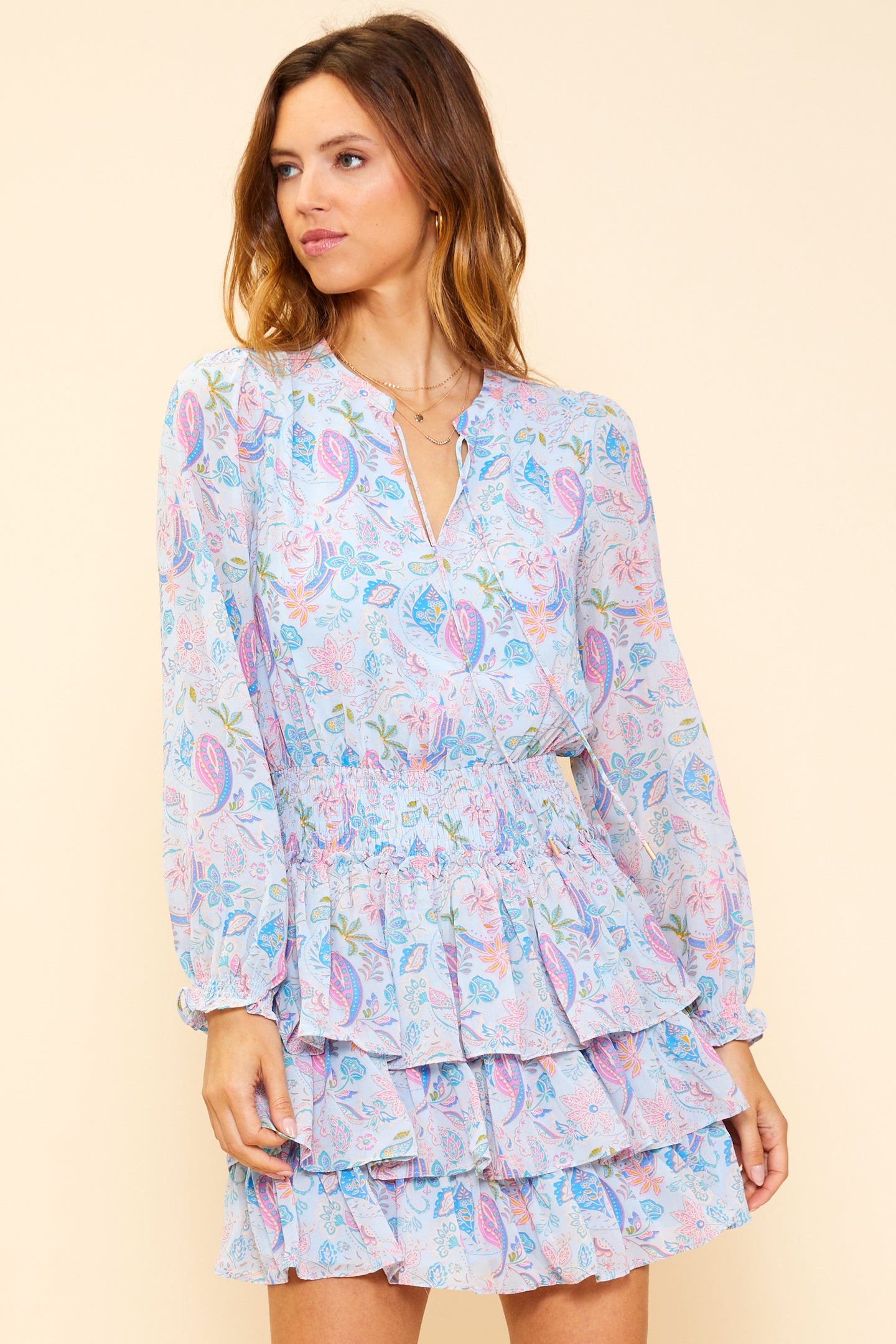 Paisley Print Long Sleeve Dress