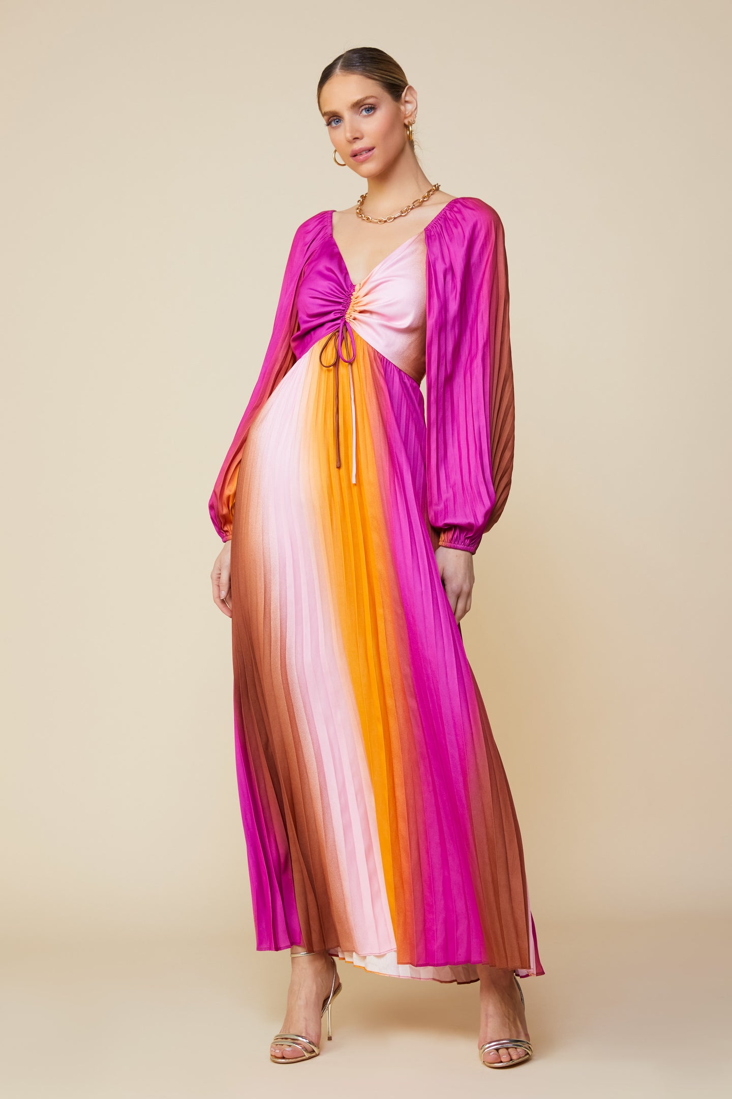 Retro Gradation Pleated Maxi Dress