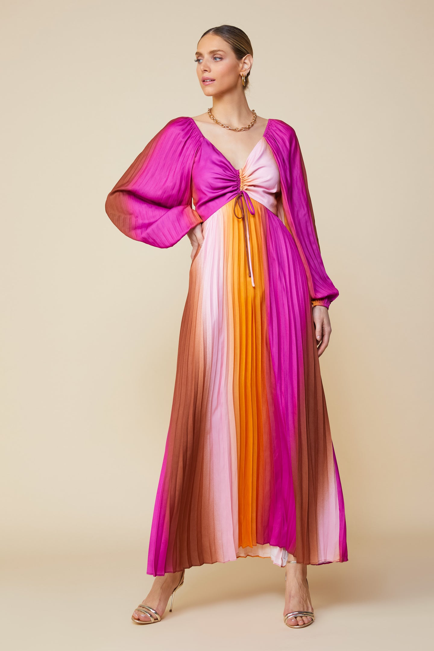 Retro Gradation Pleated Maxi Dress