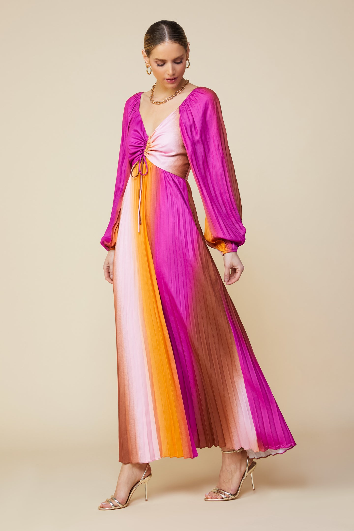 Retro Gradation Pleated Maxi Dress