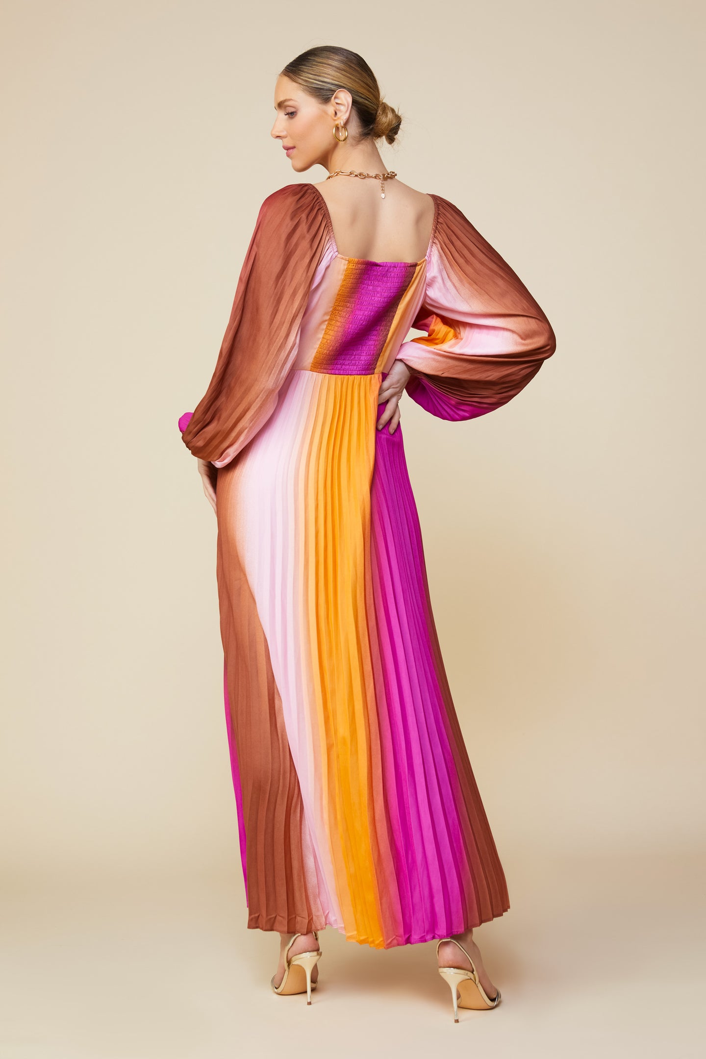 Retro Gradation Pleated Maxi Dress