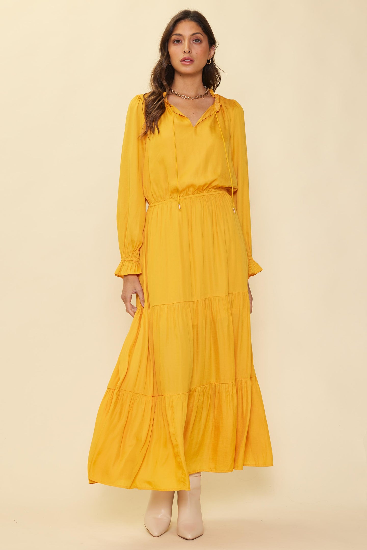 Satin Ruffled Maxi Dress