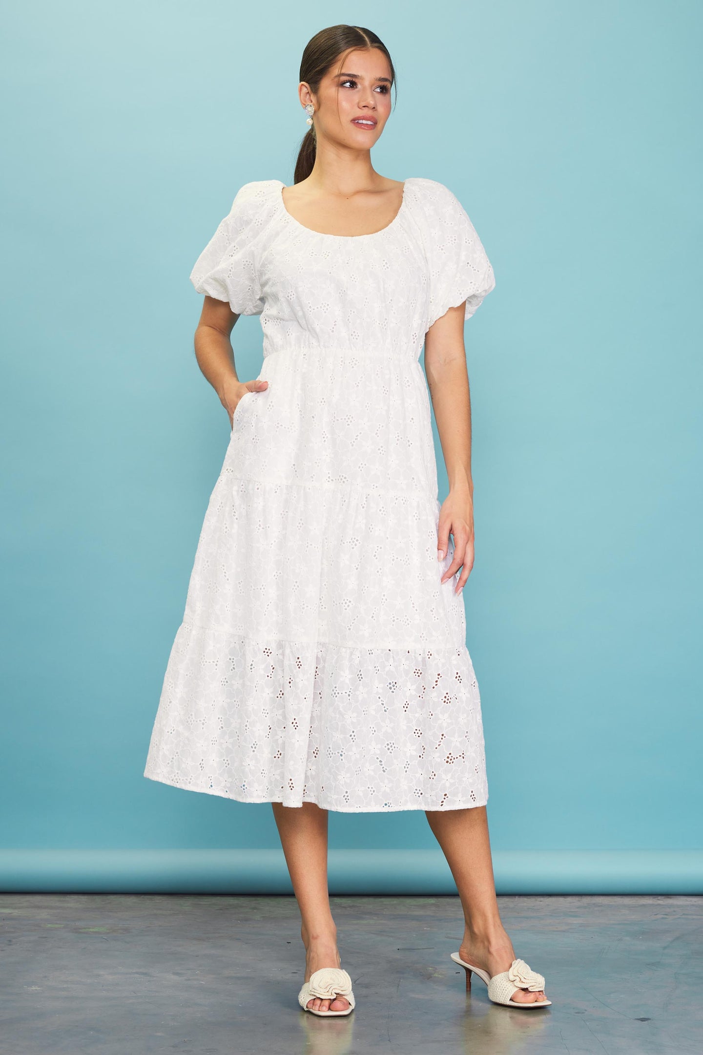 Puffed Sleeve Tiered Midi Dress