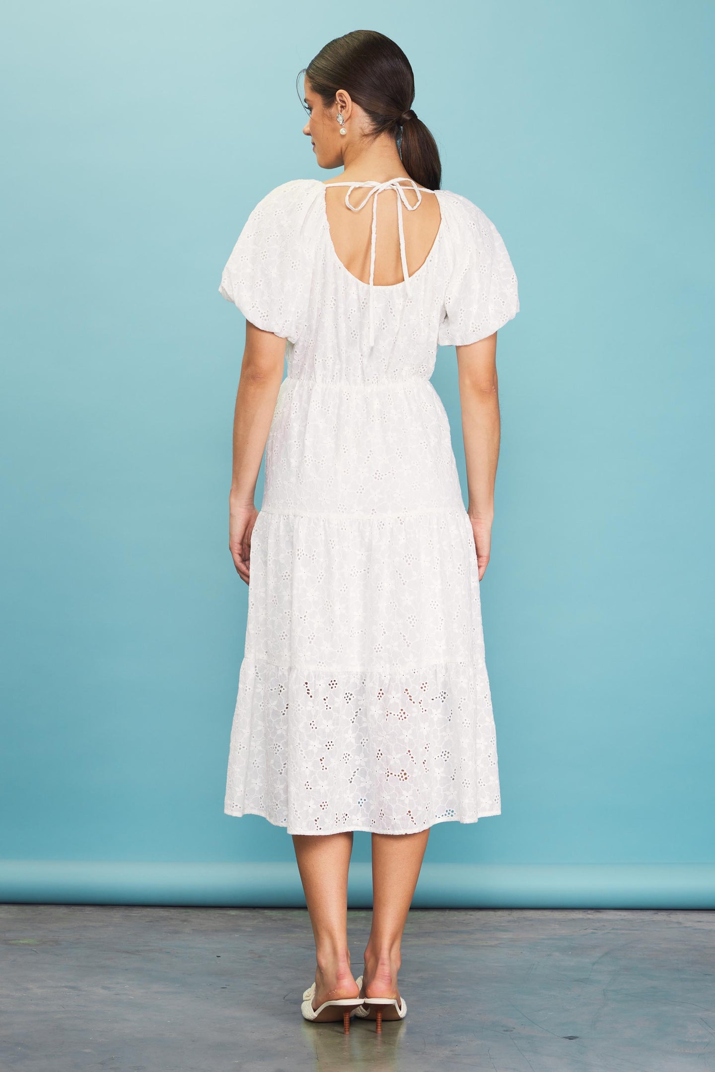 Puffed Sleeve Tiered Midi Dress