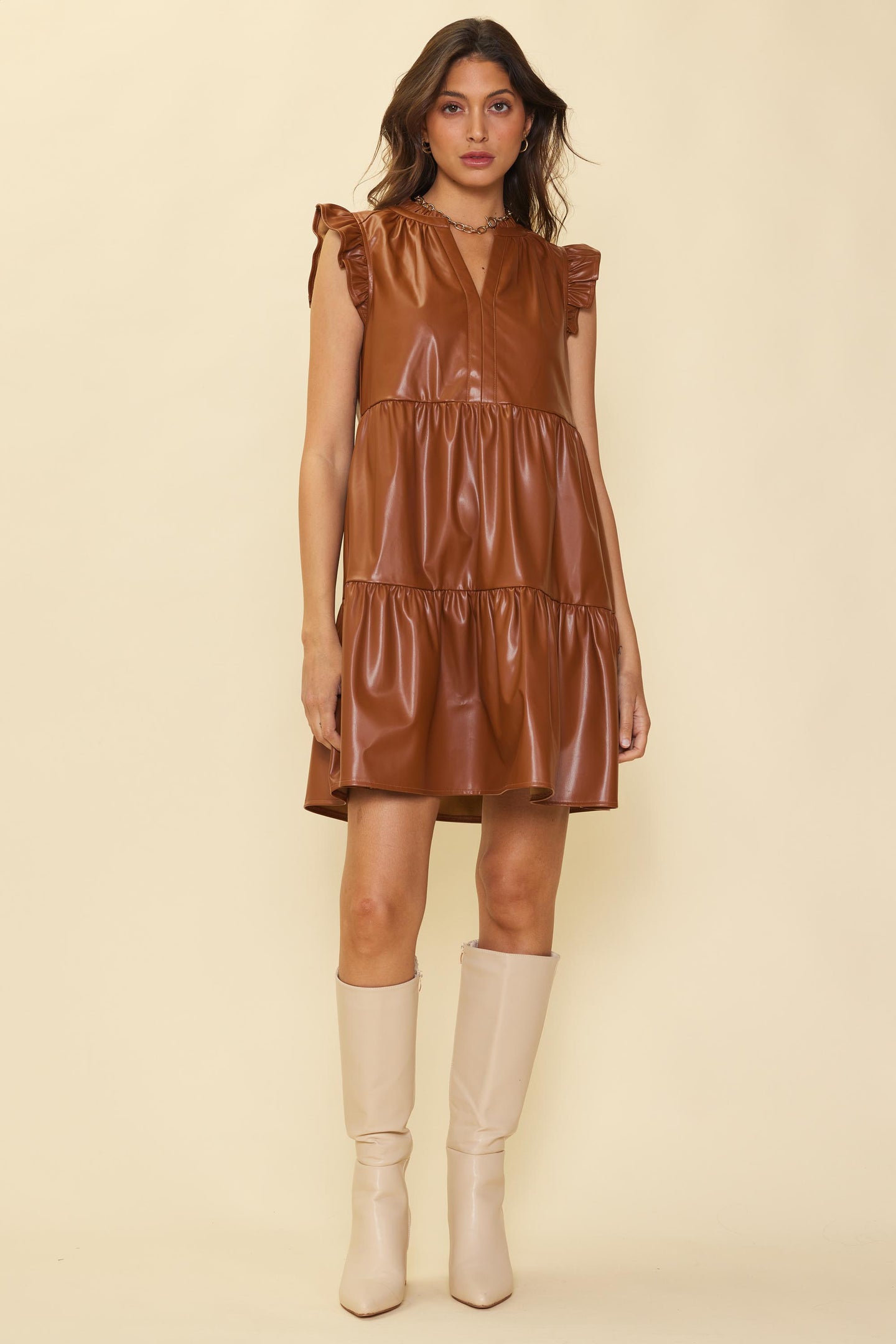 Vegan Leather Tiered Dress