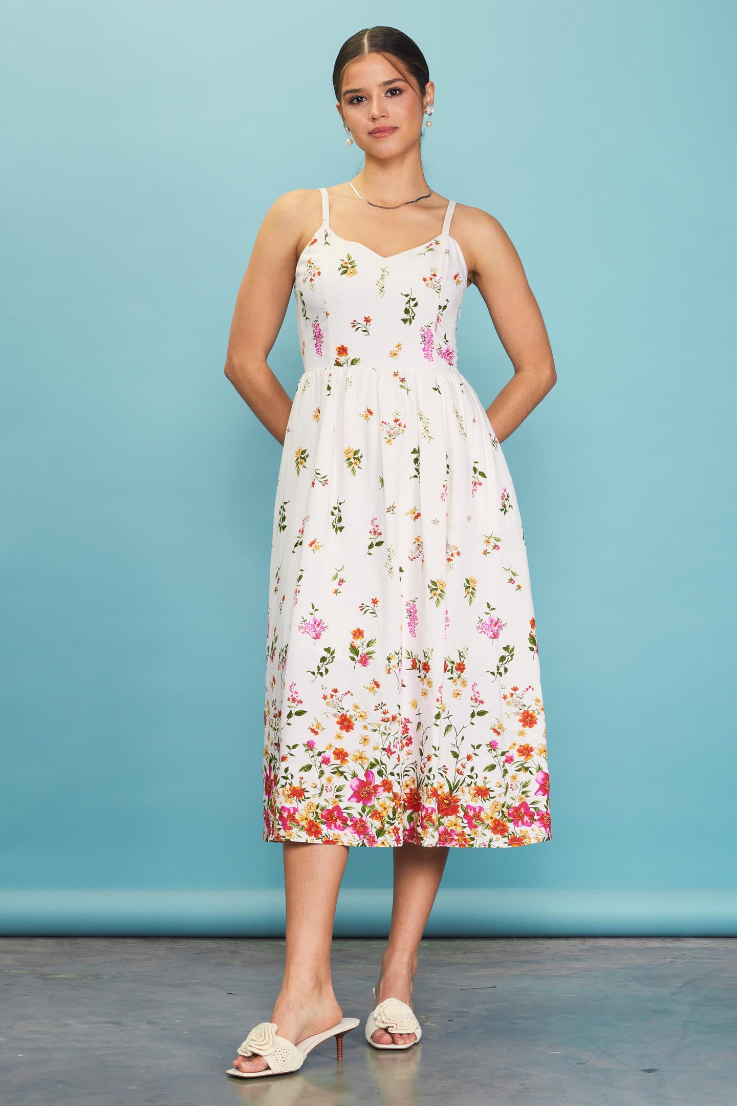 Floral Motif Print Midi Dress