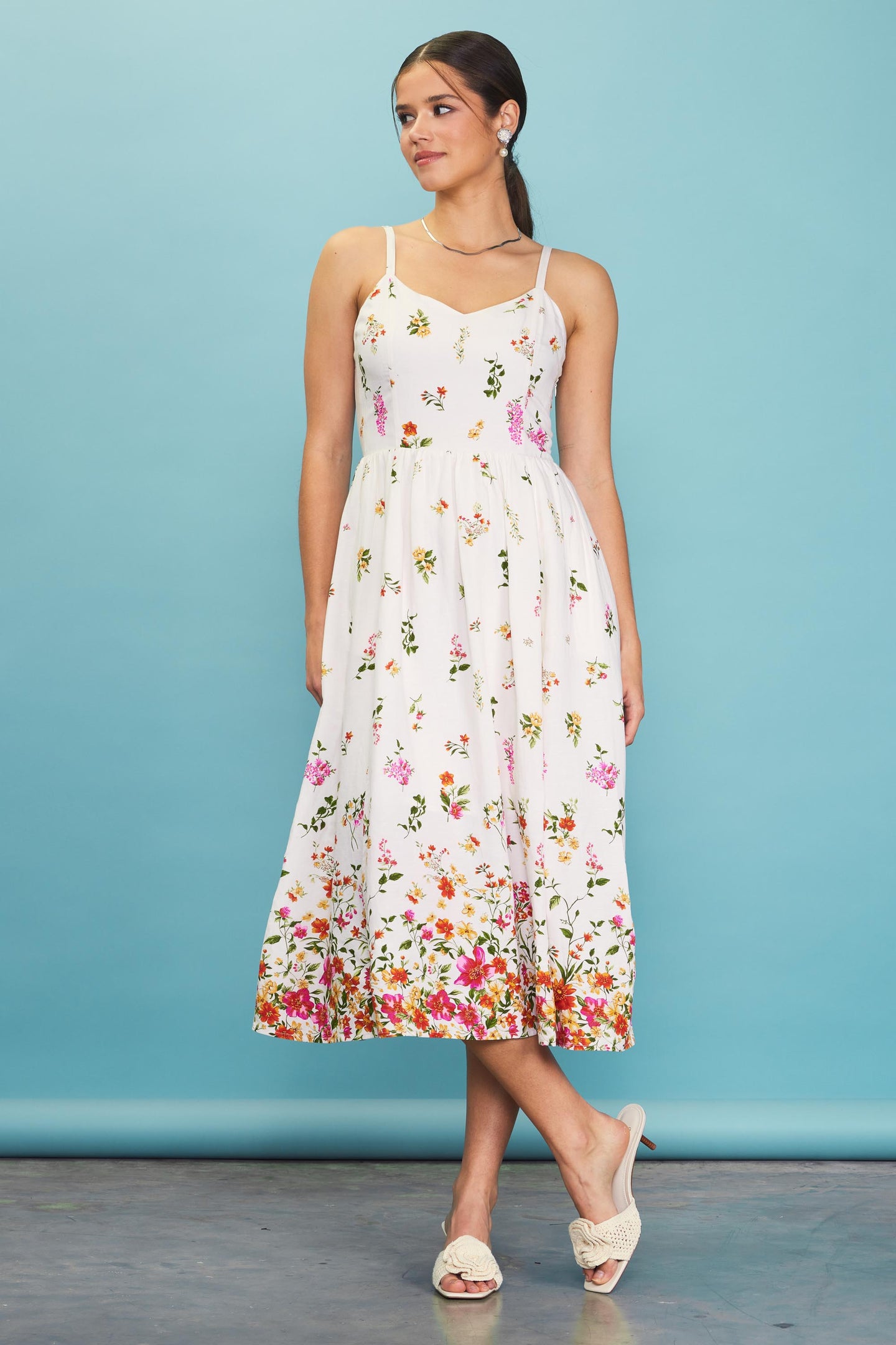 Floral Motif Print Midi Dress