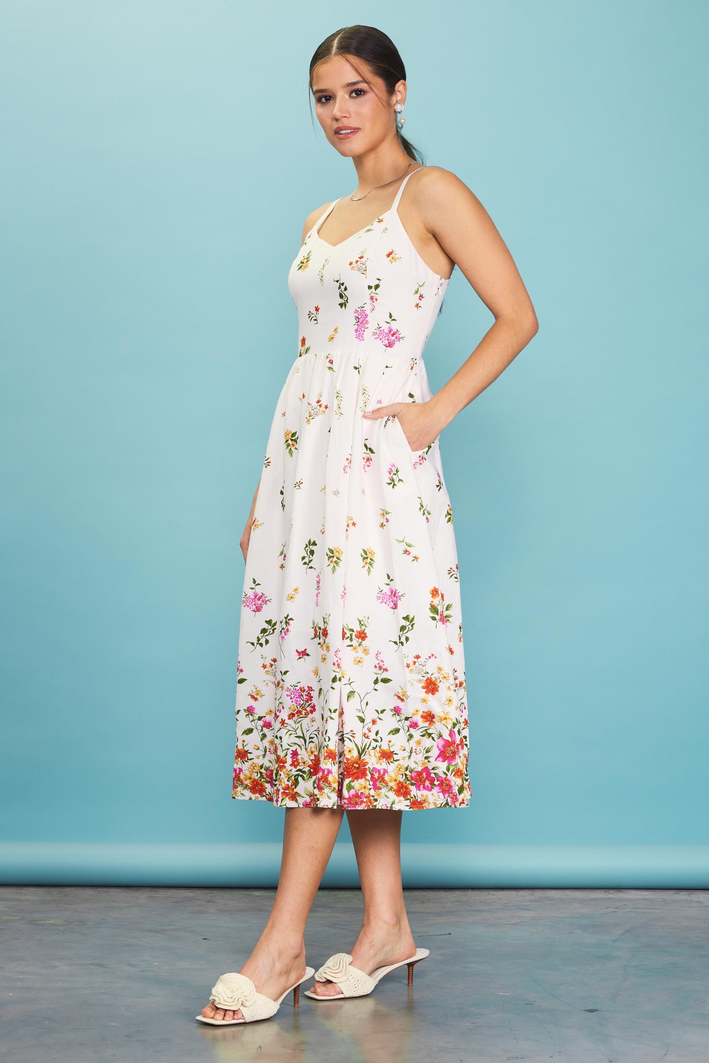 Floral Motif Print Midi Dress