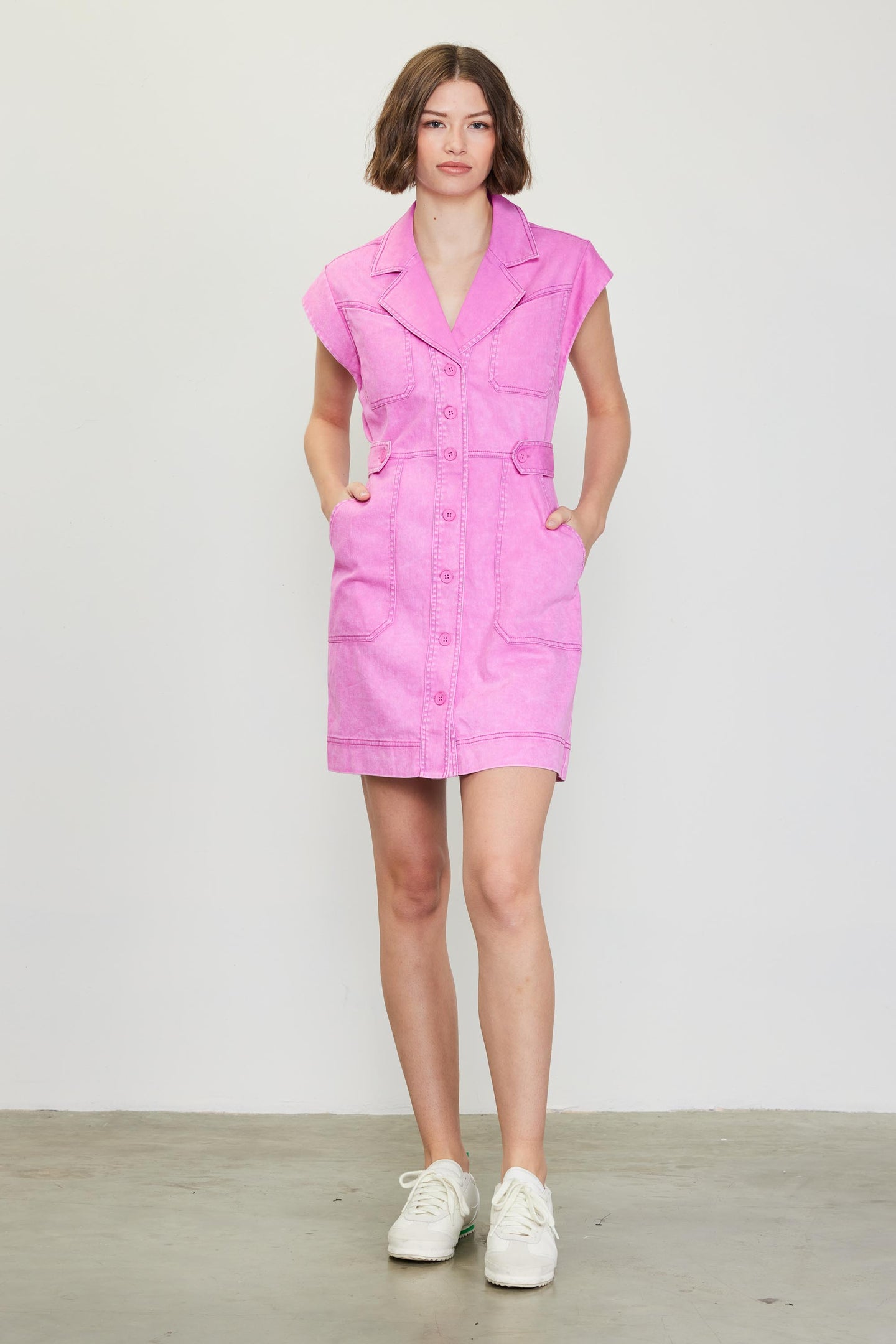 Washed Twill Utility Mini Dress