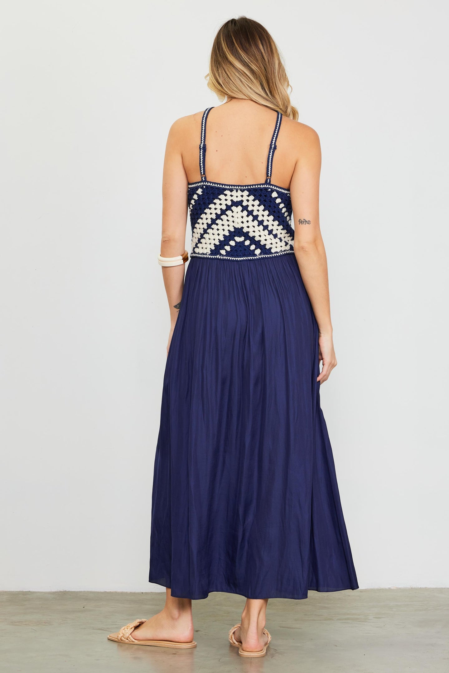 Mixed Media Halter Neck Midi Dress