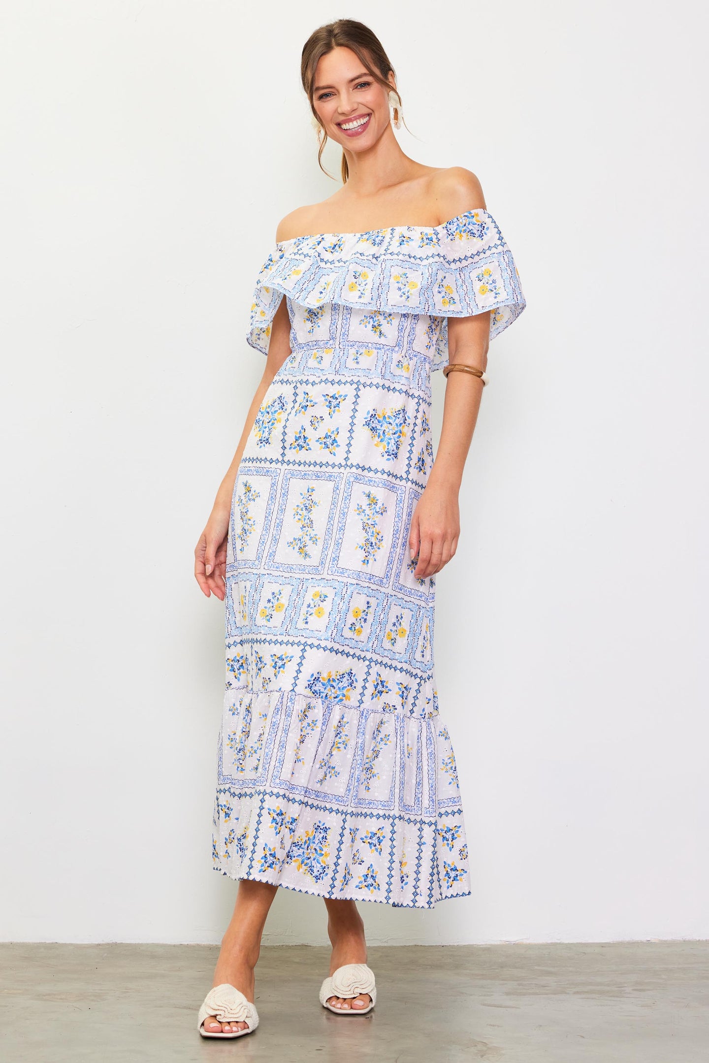 Eyelet Embroidered Print Maxi Dress