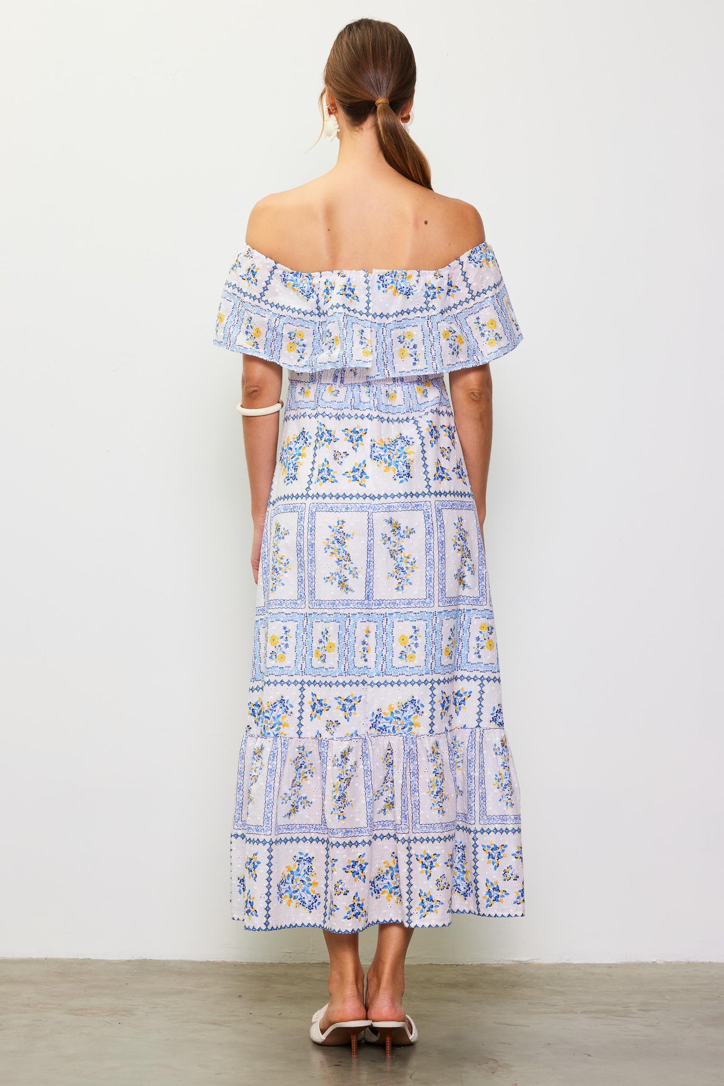 Eyelet Embroidered Print Maxi Dress