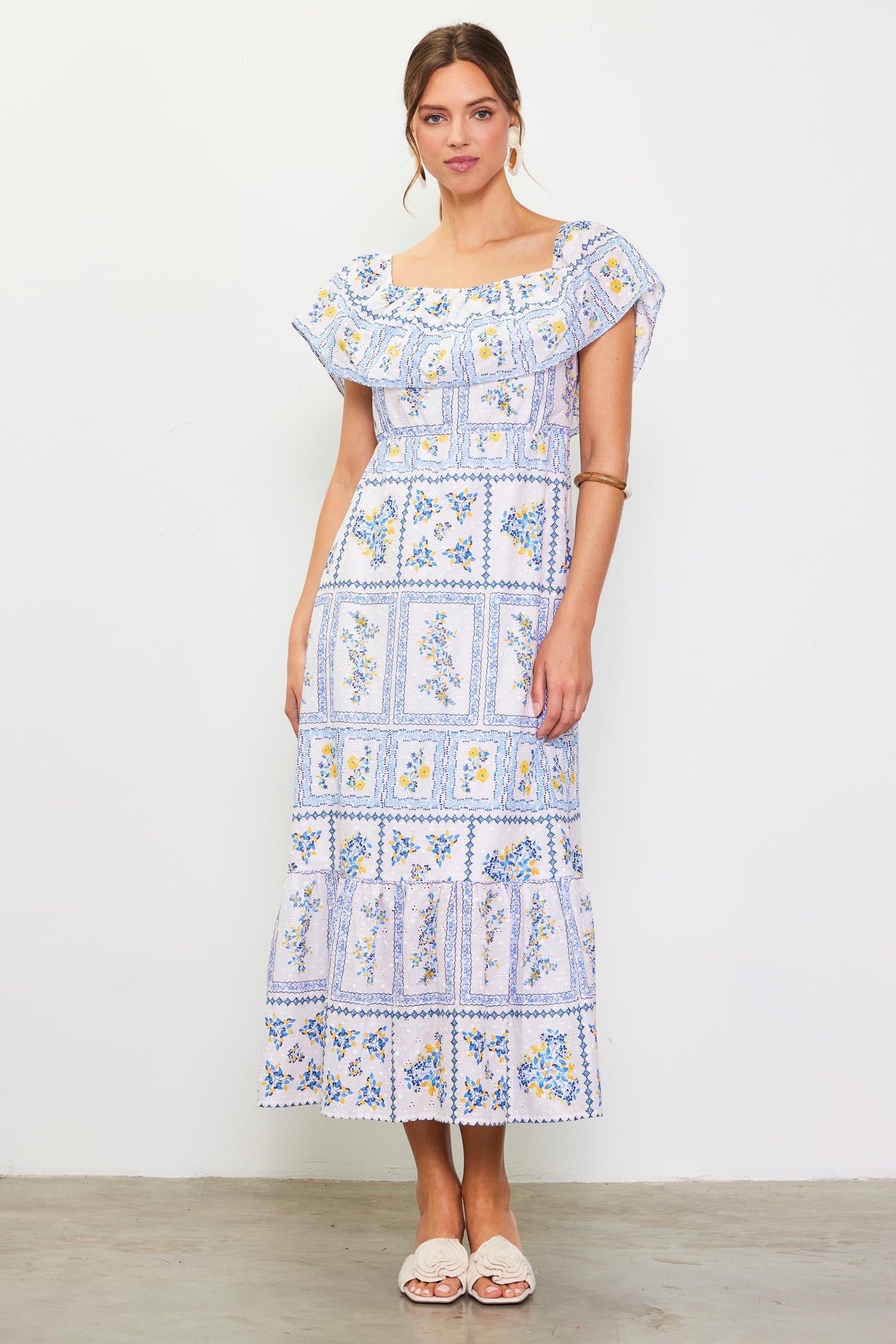 Eyelet Embroidered Print Maxi Dress