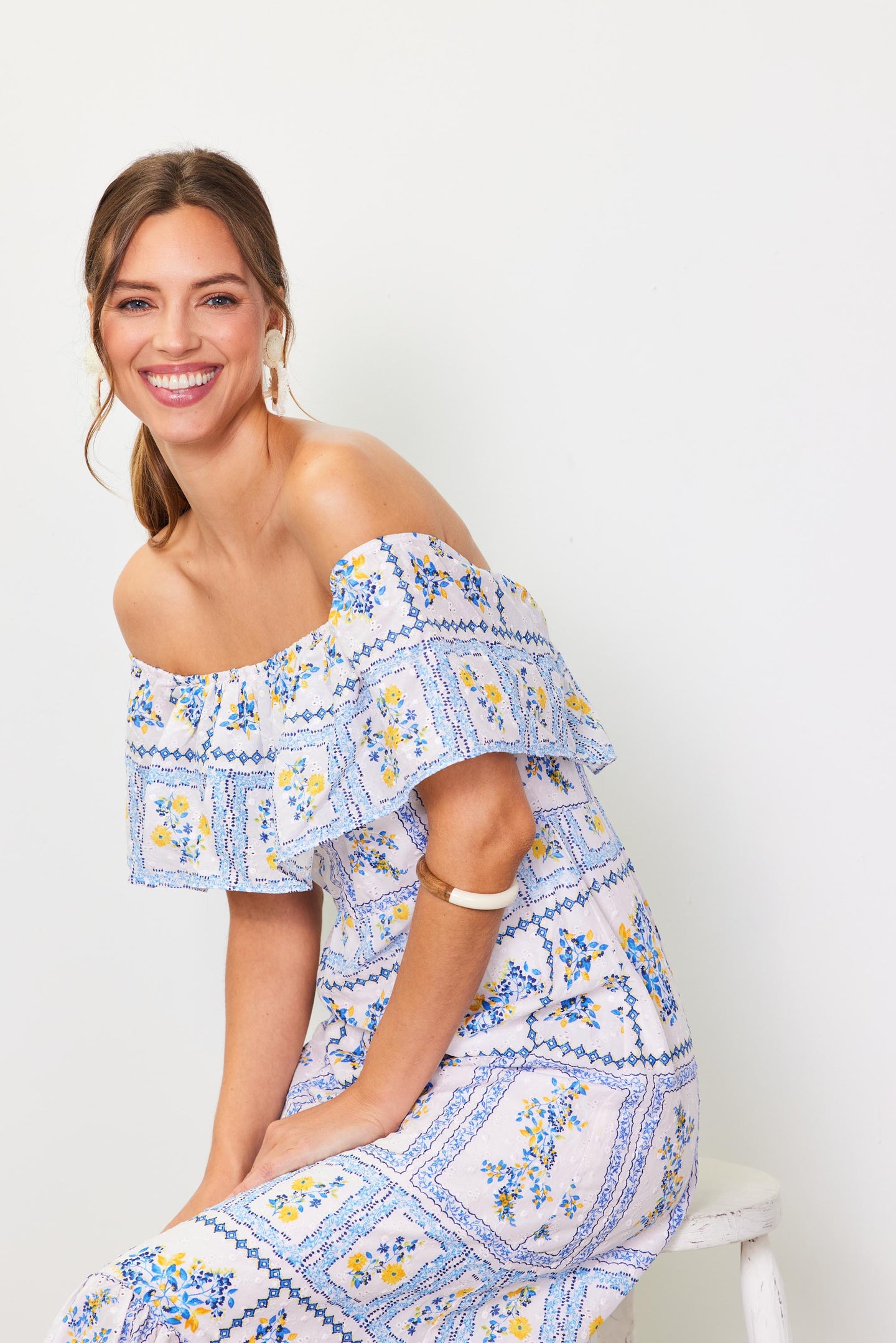 Eyelet Embroidered Print Maxi Dress