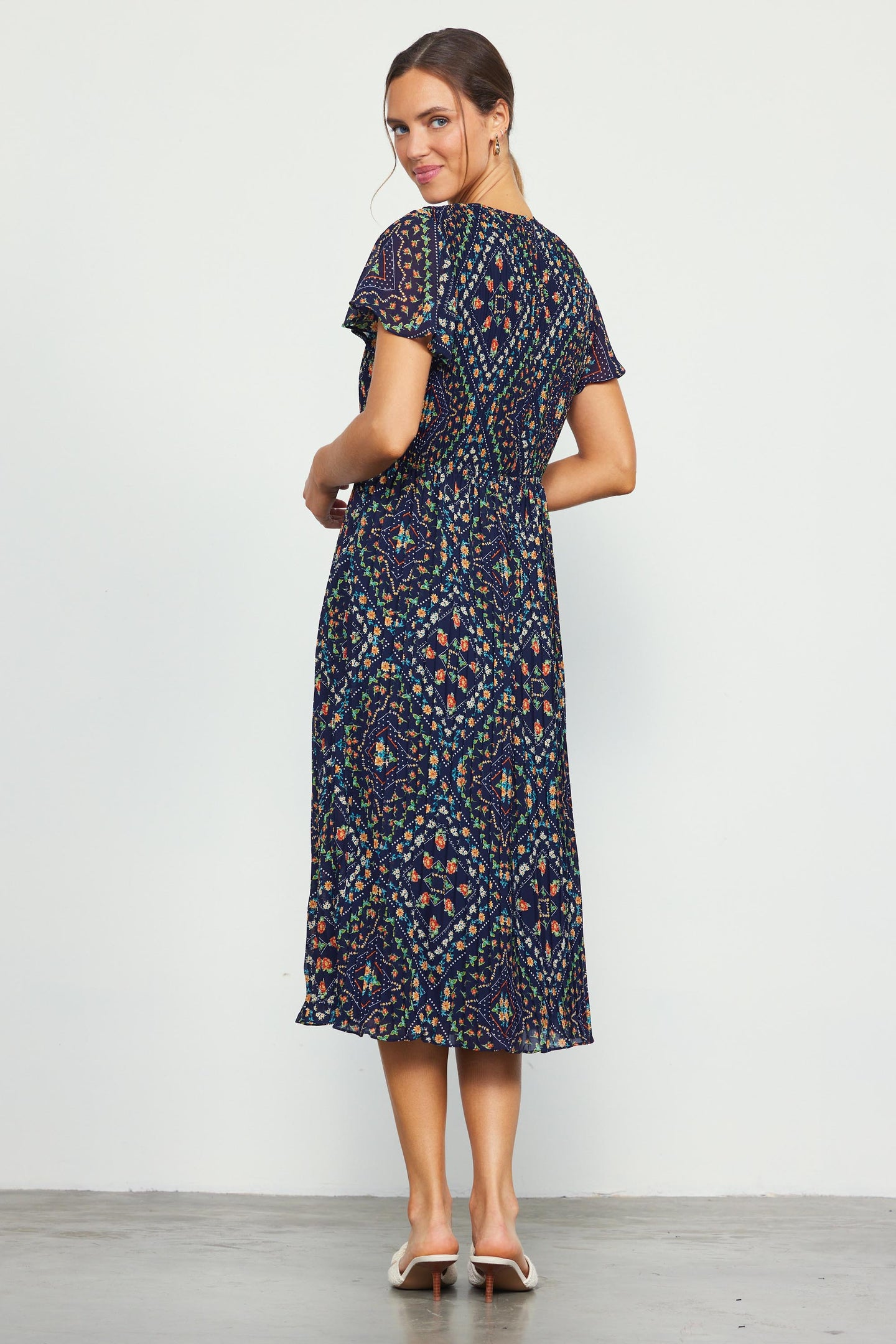 Floral Print Pleated Midi Dress