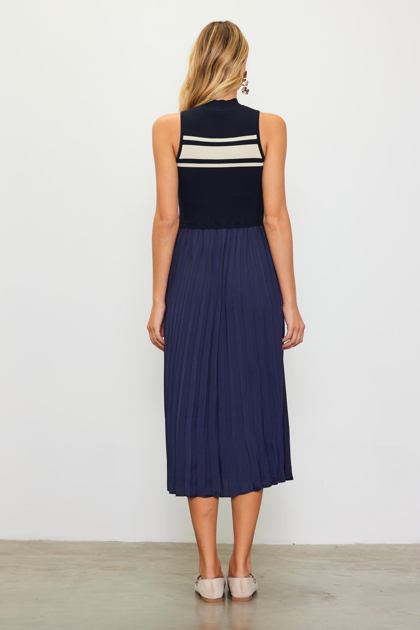 Mixed Media Pleated Midi Dress