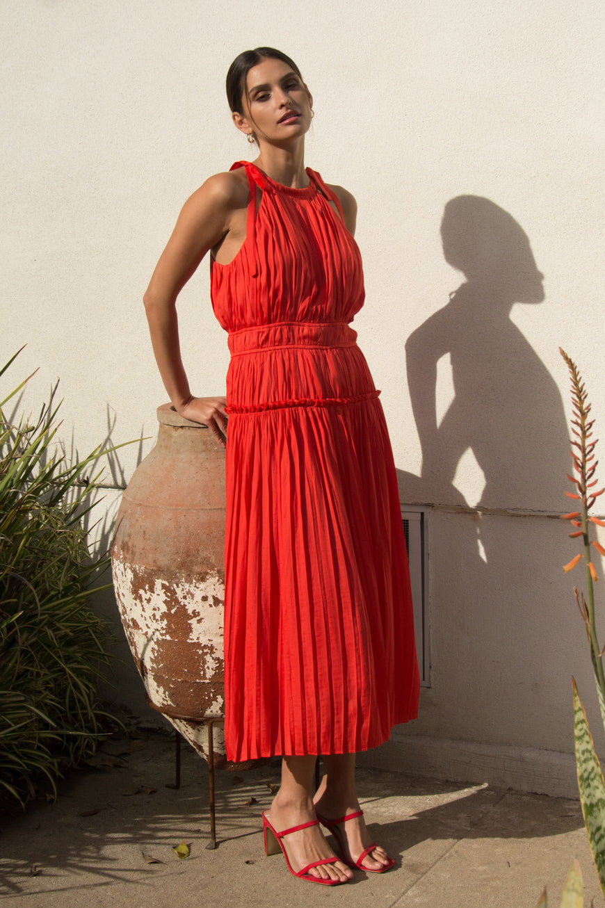 Pleated Halter Midi Dress