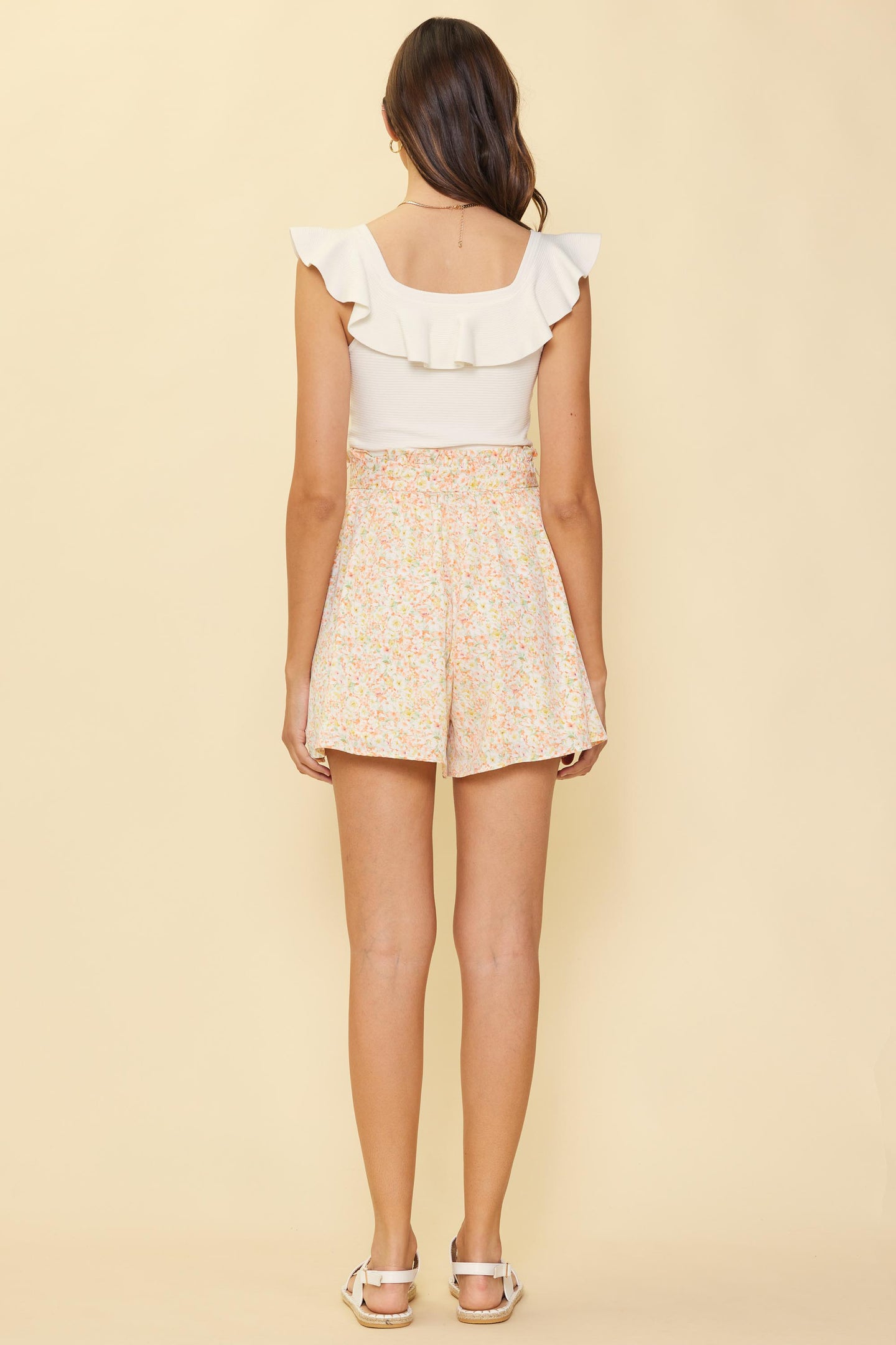 Floral Print Paperbag Shorts