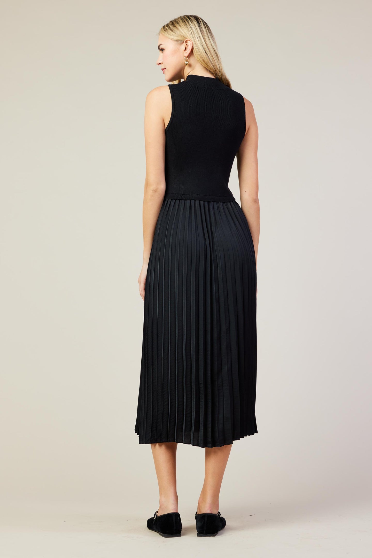 Mixed Media Pleated Midi Dress