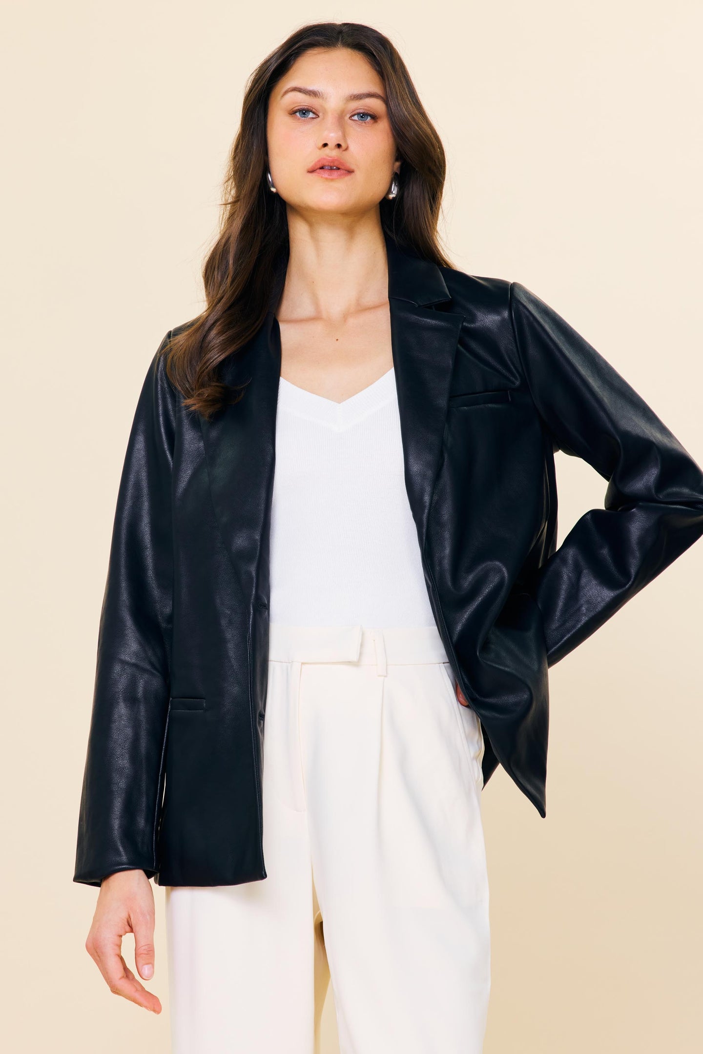 Faux Leather Tailored Blazer