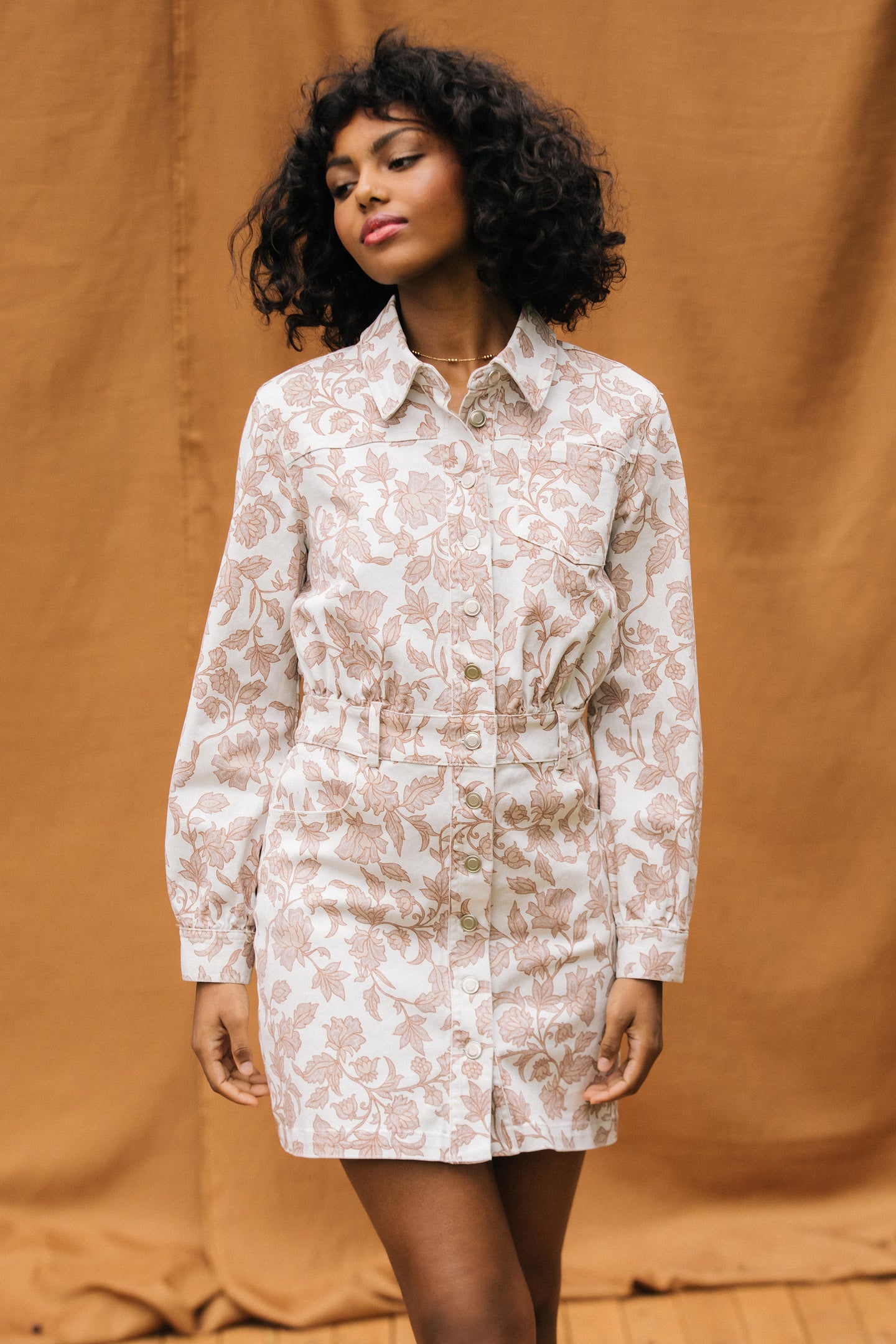 Cotton Twill Floral Longsleeve Dress