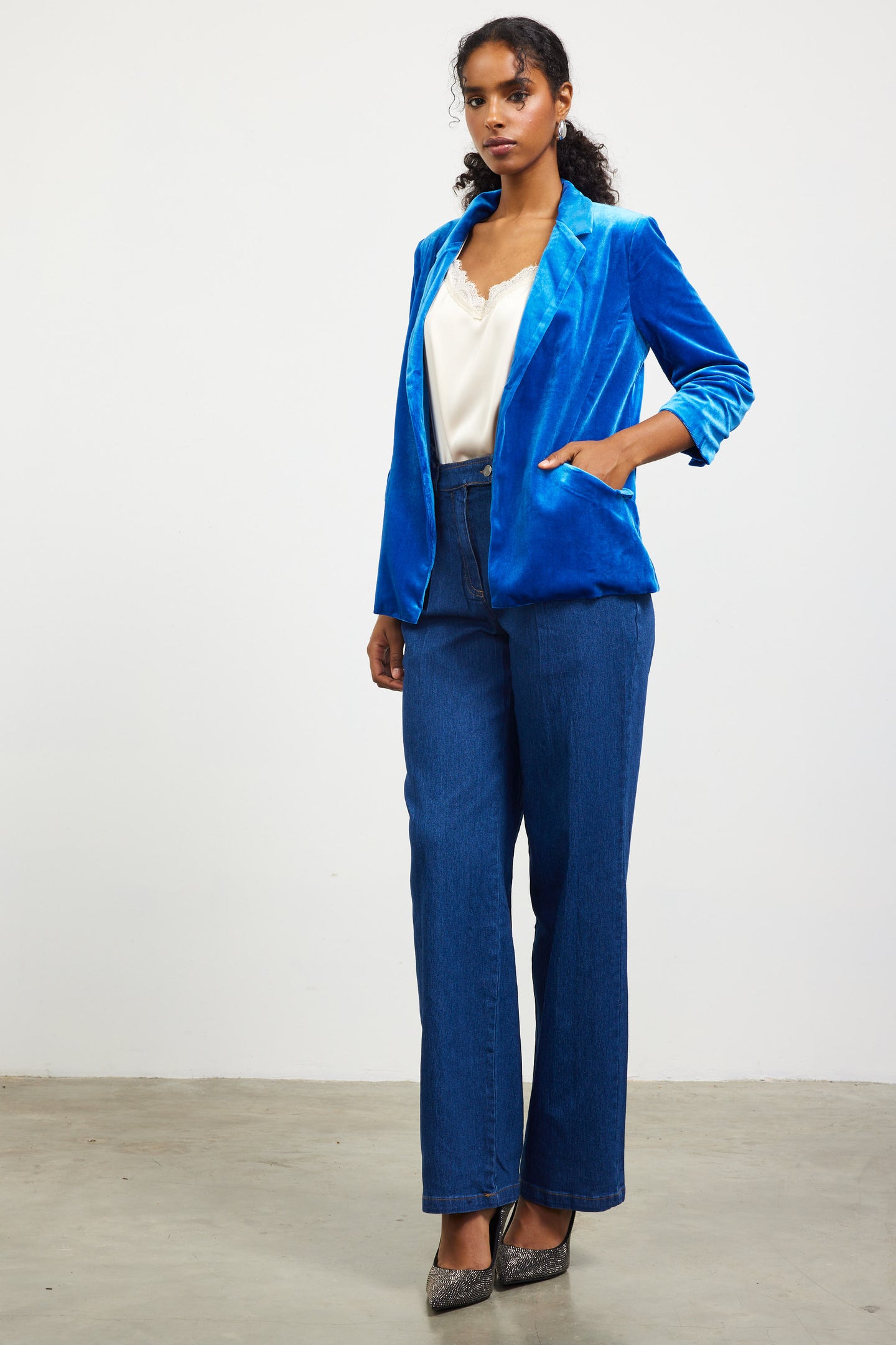 Ruched Velvet Blazer