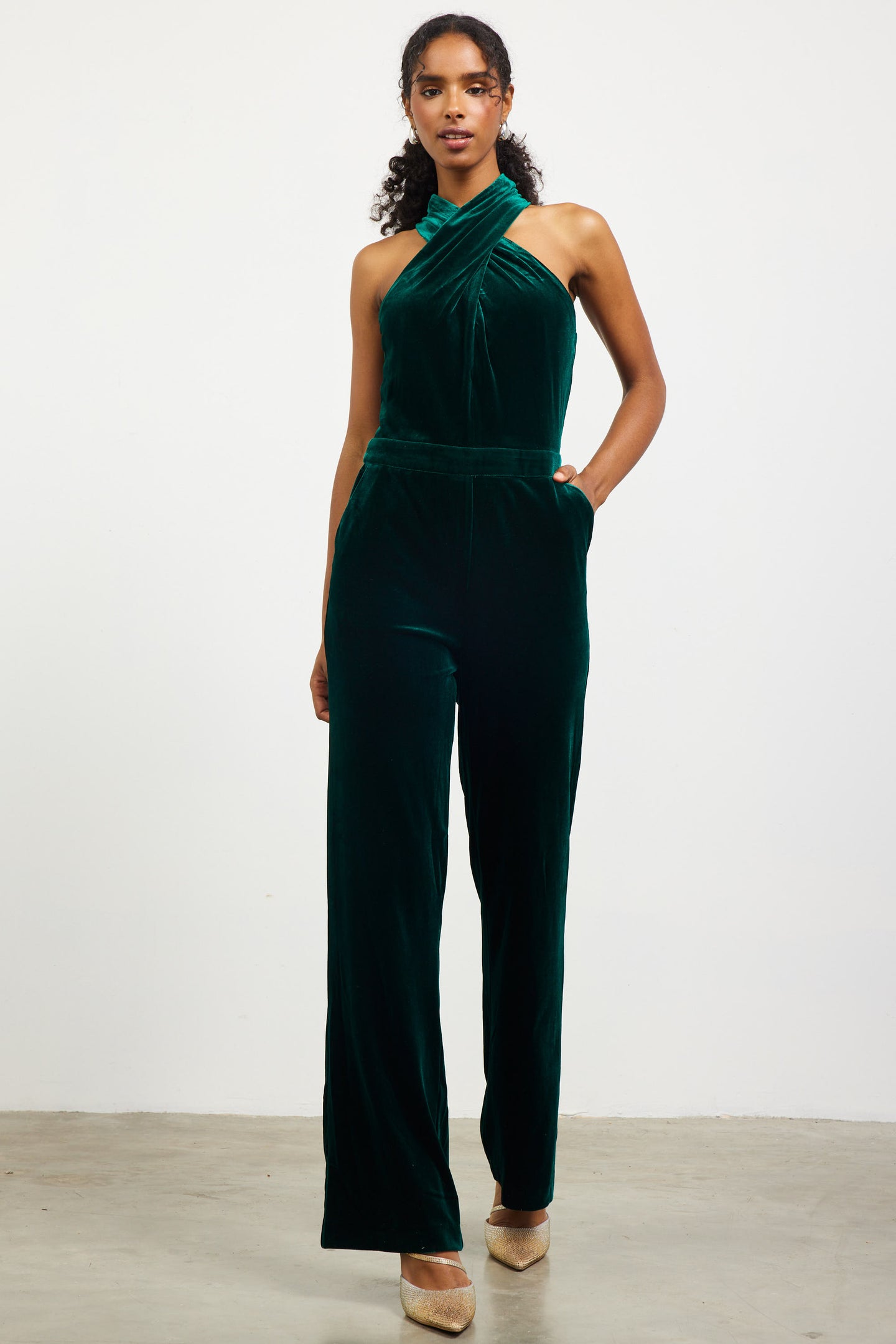 Velvet Halter Neck Jumpsuit