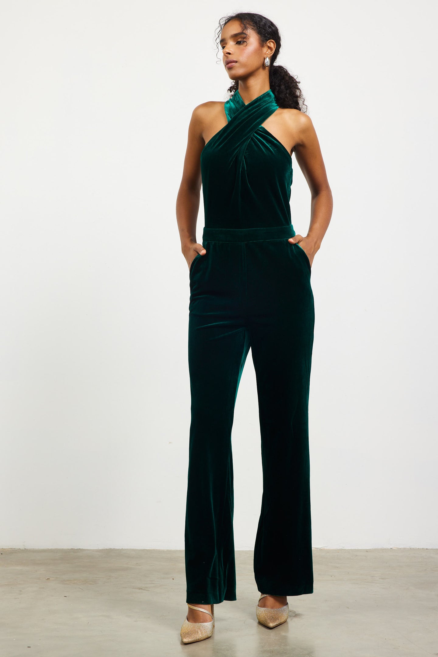 Velvet Halter Neck Jumpsuit