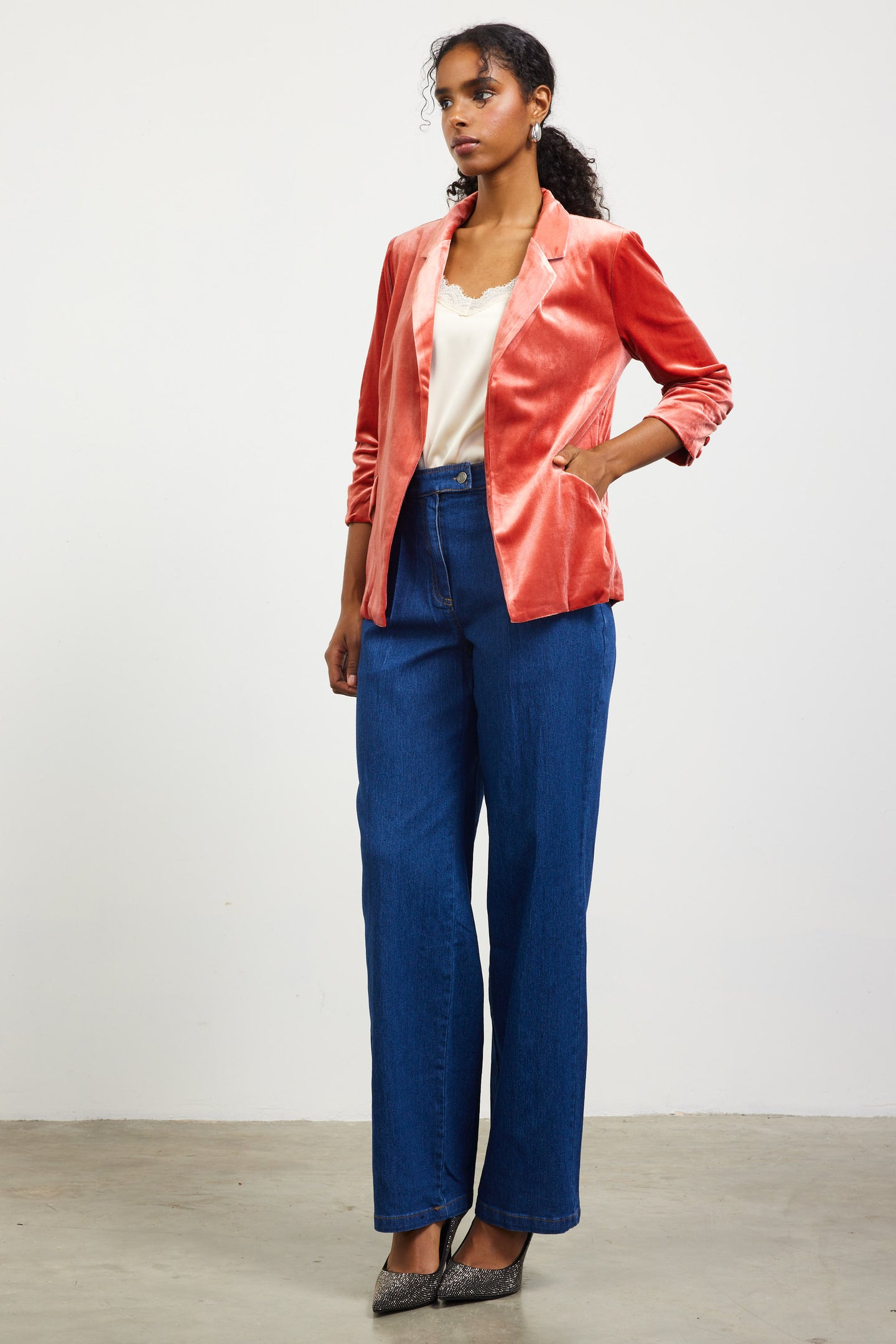 Ruched Velvet Blazer