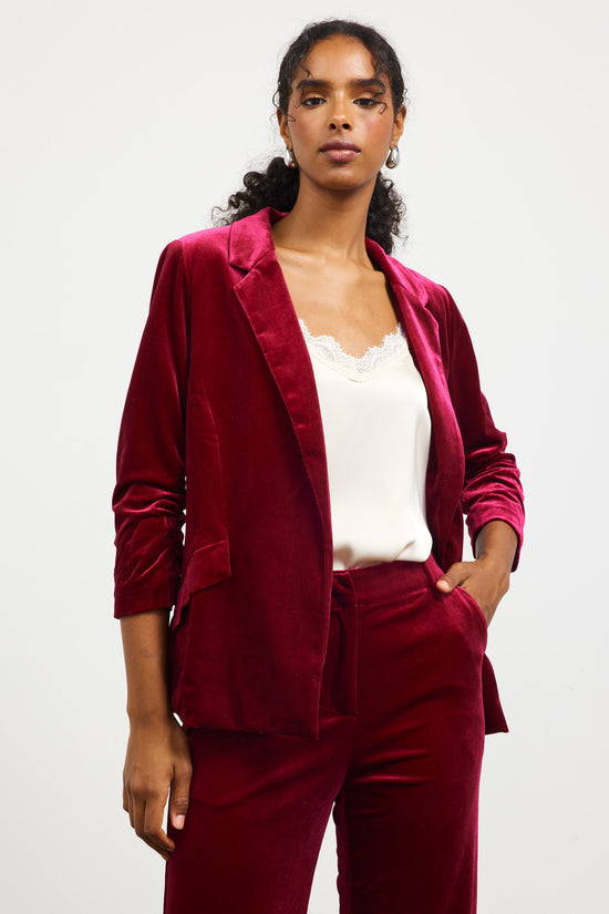 Ruched Velvet Blazer