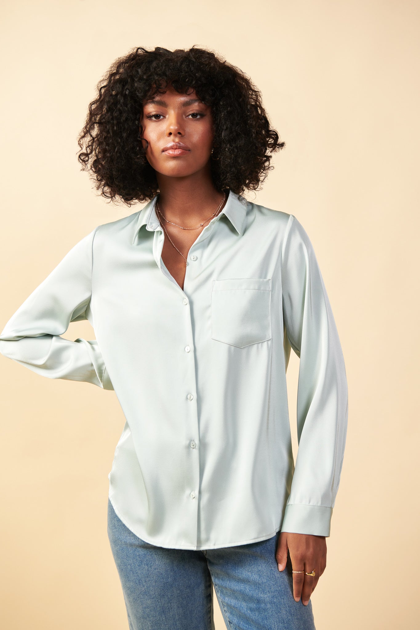 Satin Button Down Top