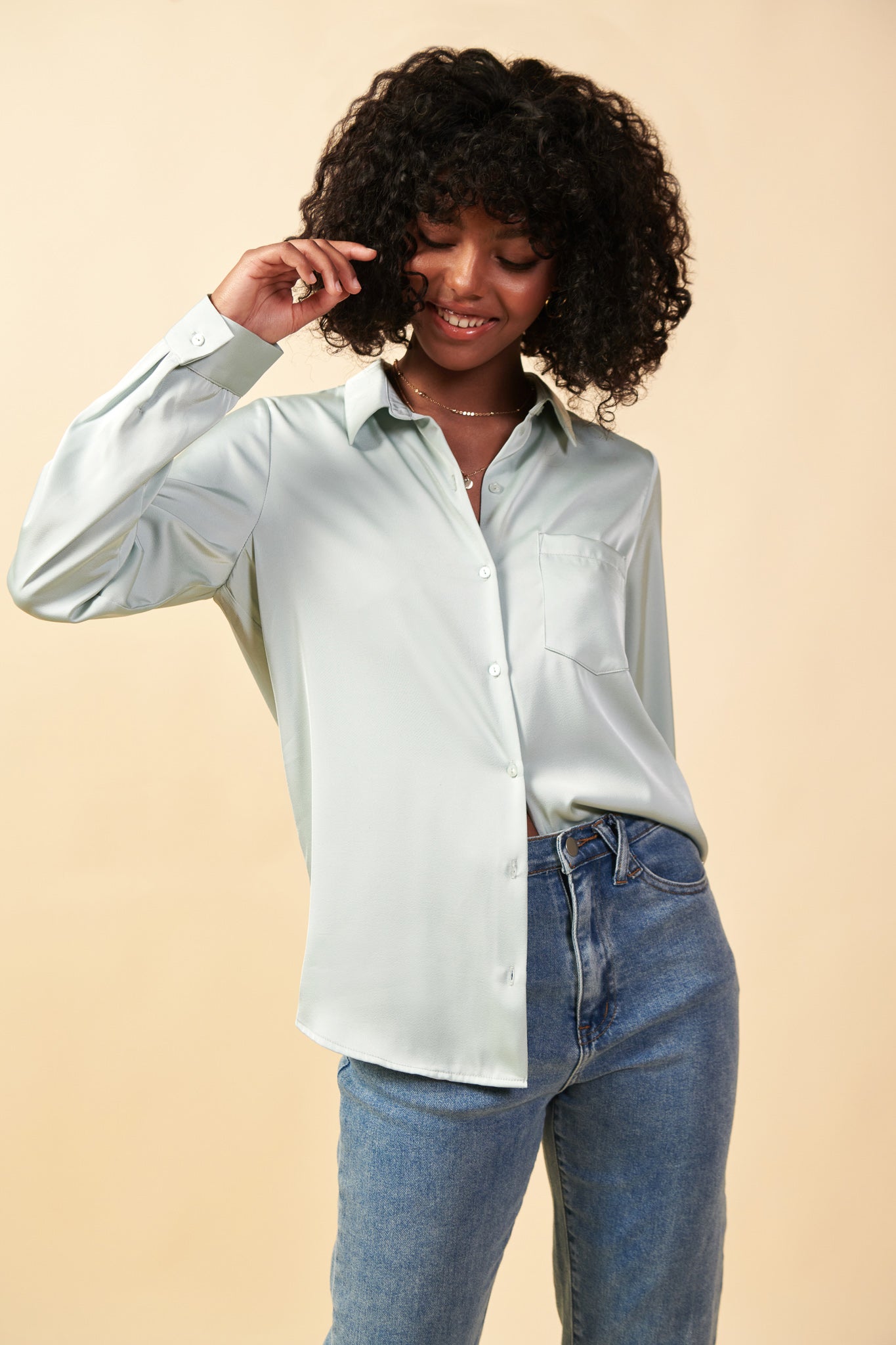 Satin Button Down Top