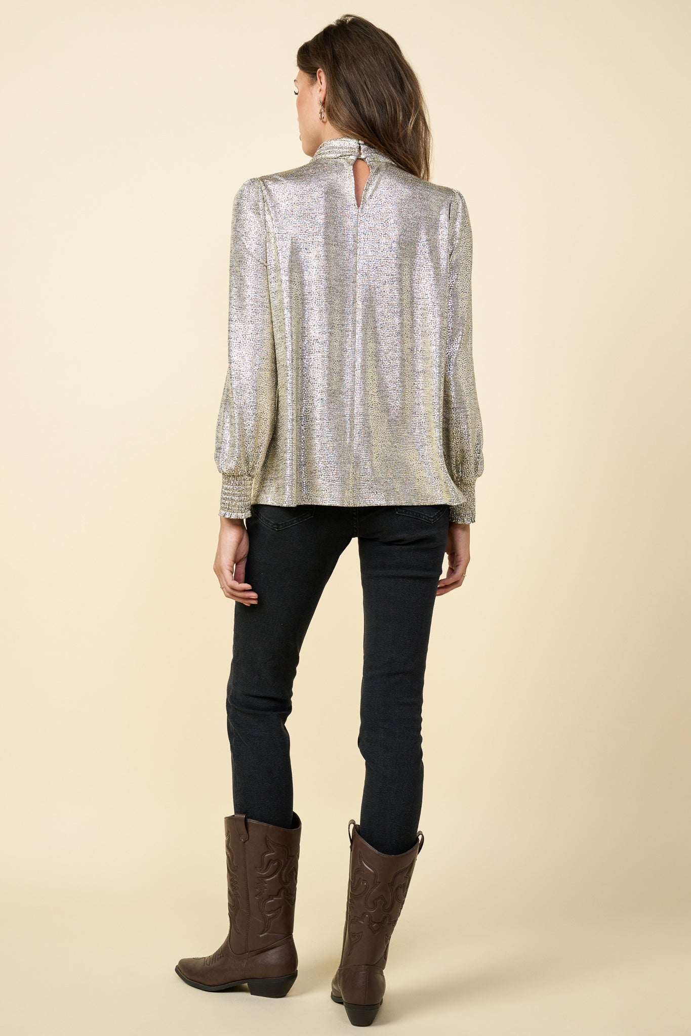 Metallic Mock Neck Blouse