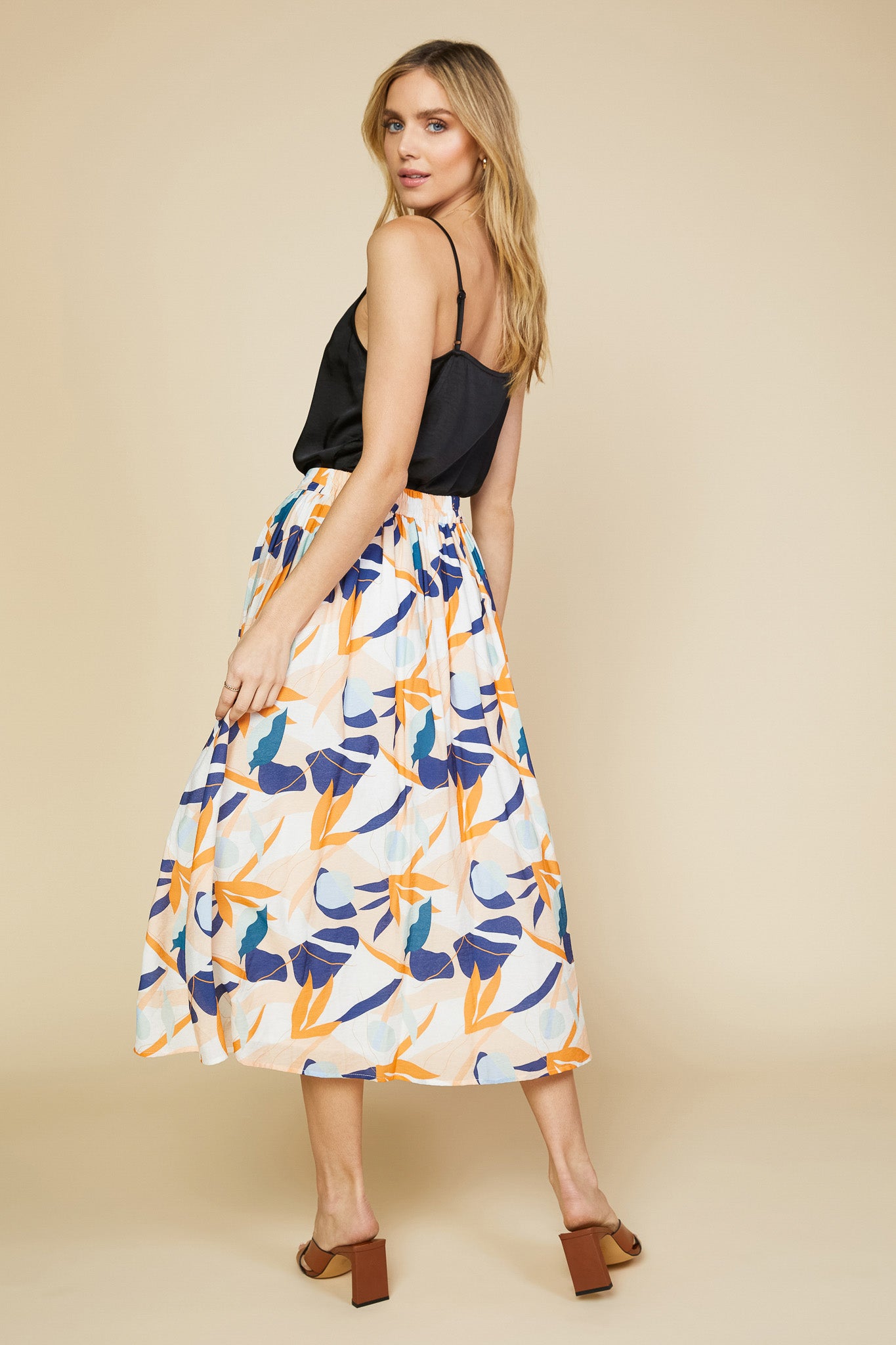 Abstract Botanical Midi Skirt