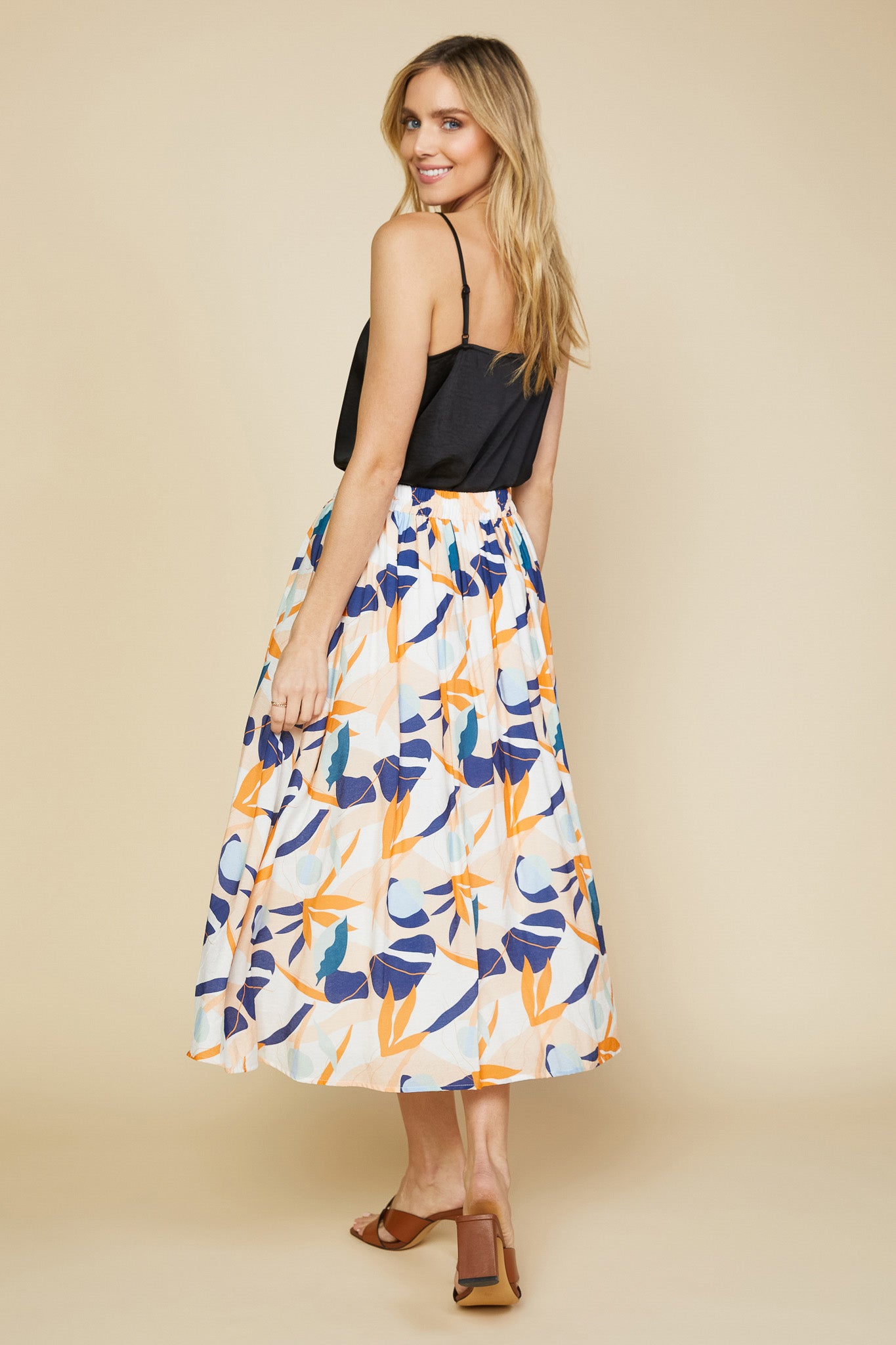 Abstract Botanical Midi Skirt