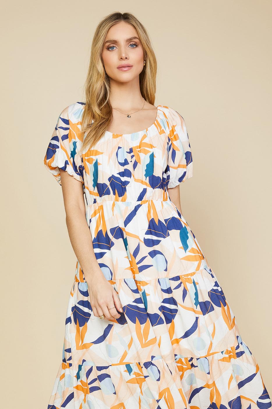 Abstract Botanical Midi Dress