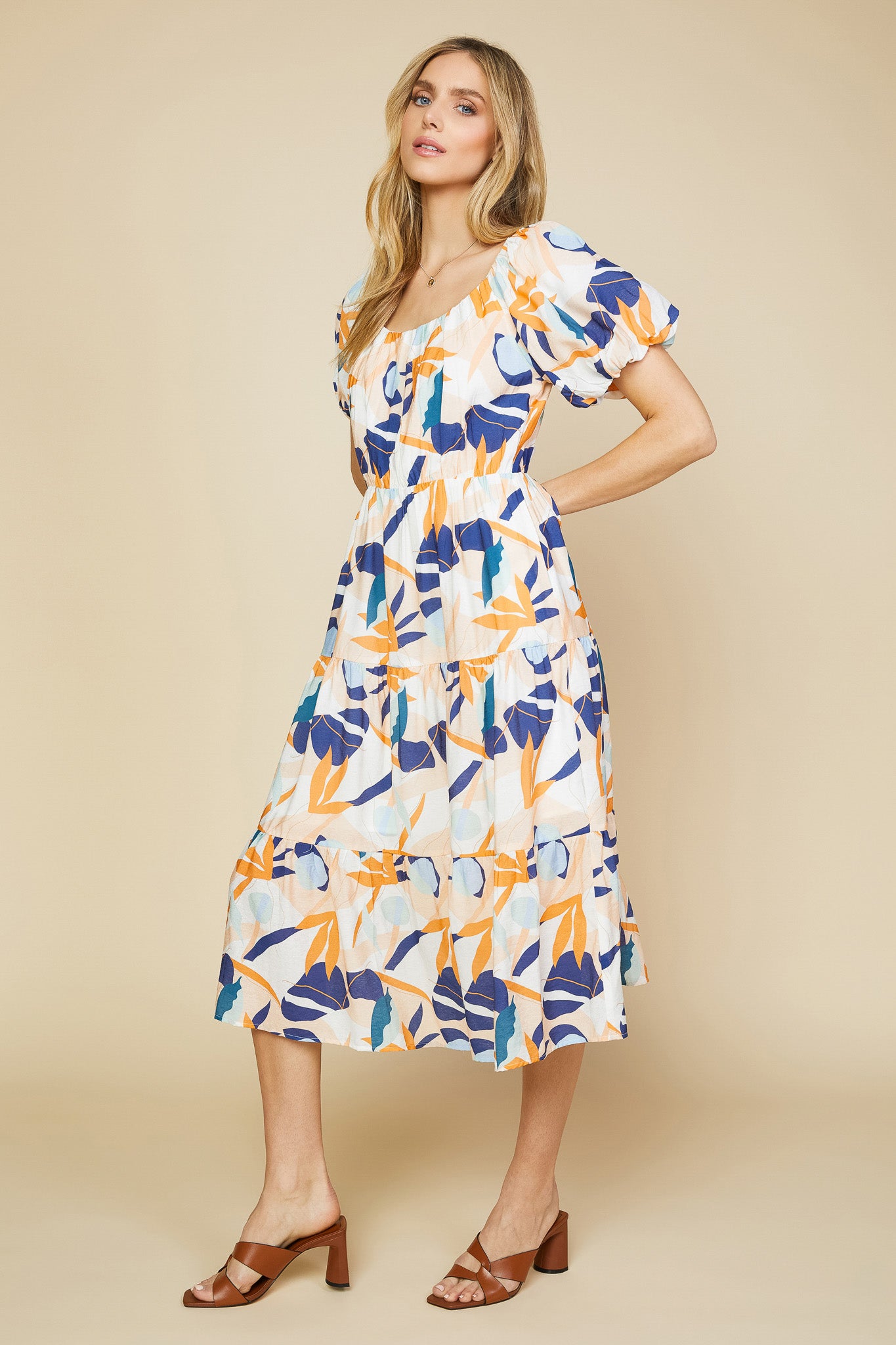 Abstract Botanical Midi Dress