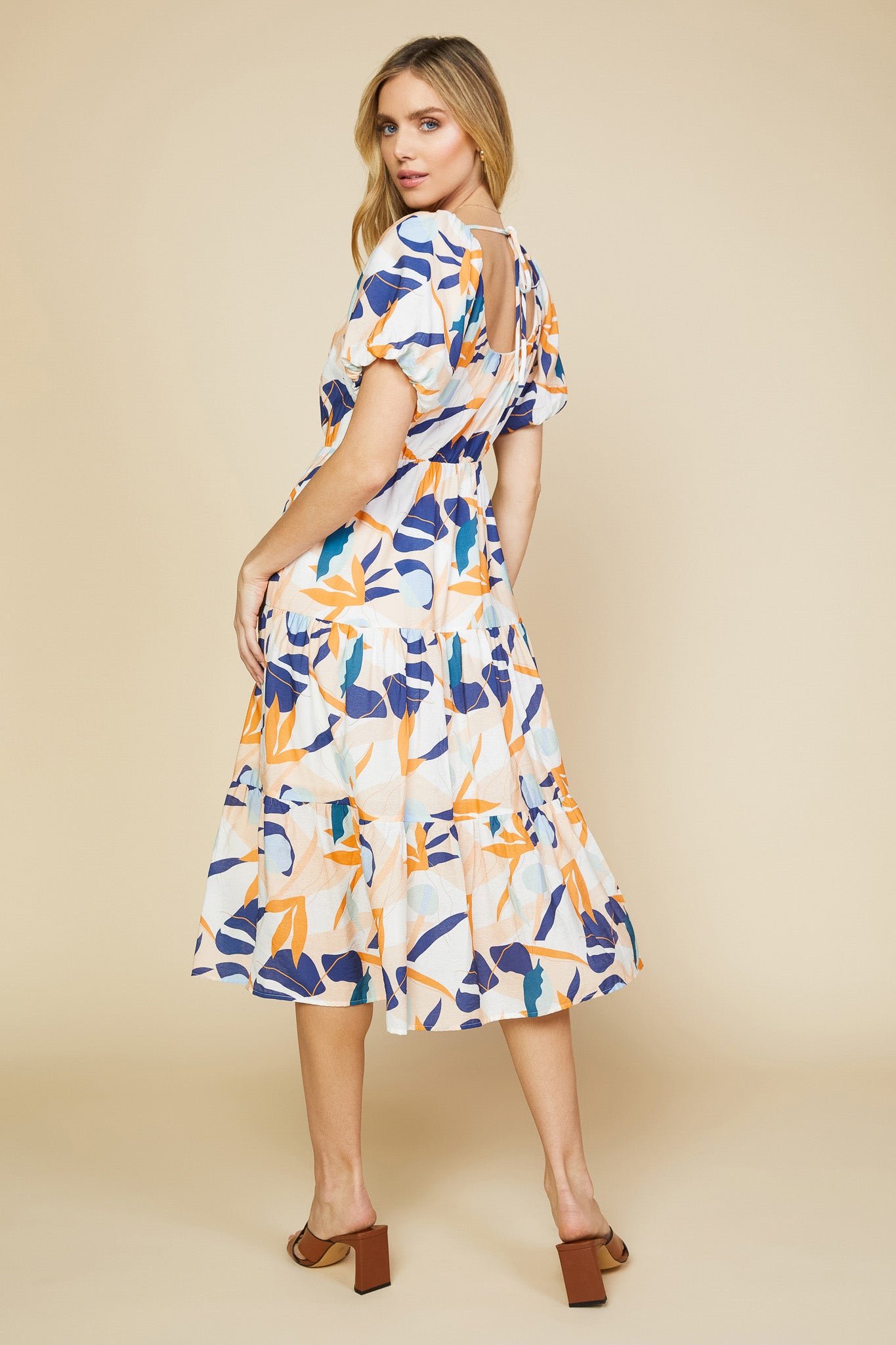 Abstract Botanical Midi Dress