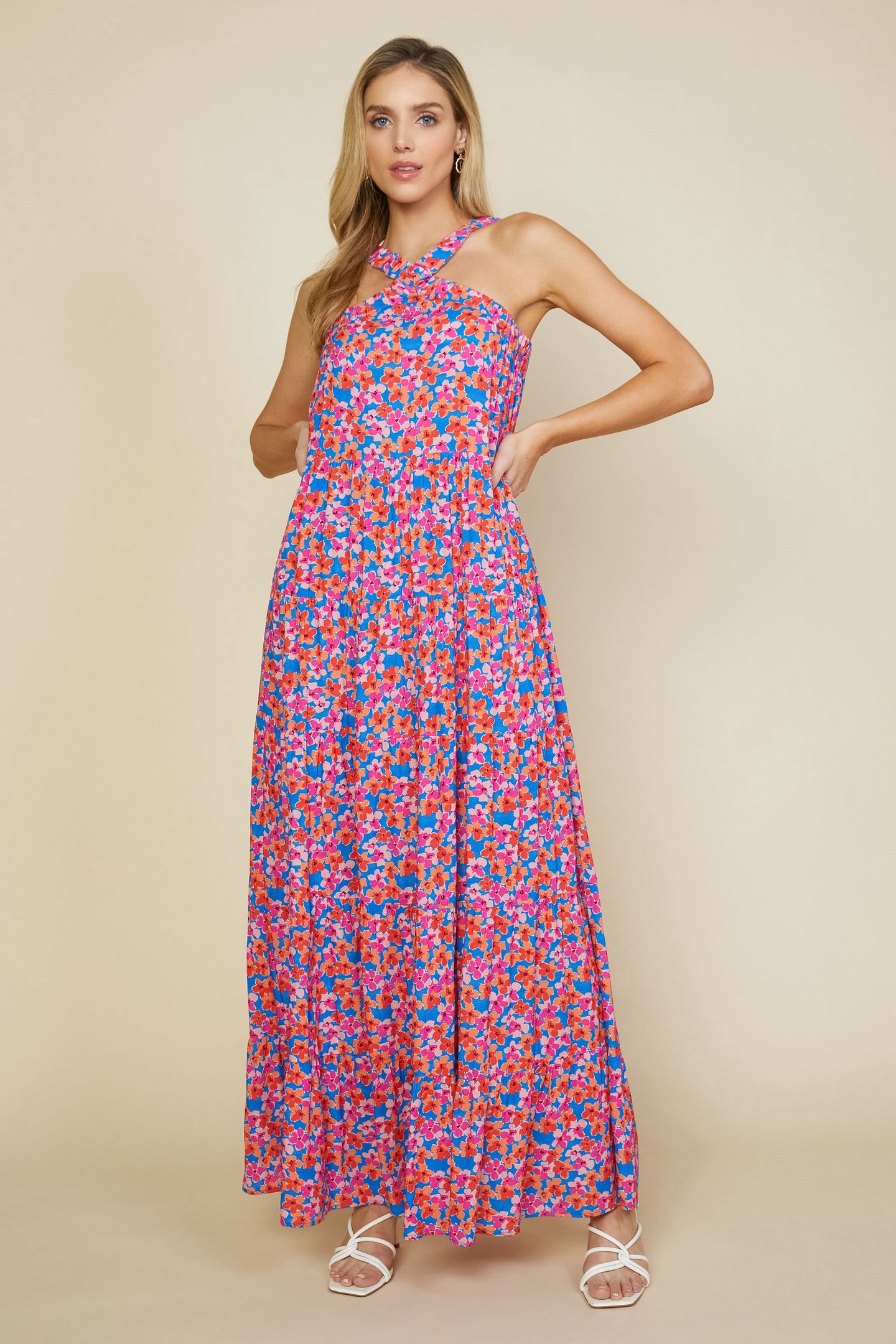 Bohemian Floral Crossed Neck Maxi Dress